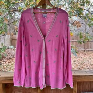 Quacker Factory Women's Pink Grasshopper Novelty Print Sweater Size 1X